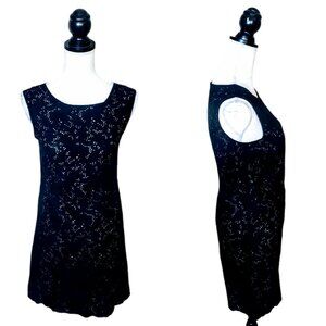 ANN TAYLOR LOFT Dress, Black Tan 100% Cotton Sleeveless Eyelets Floral Career, 0